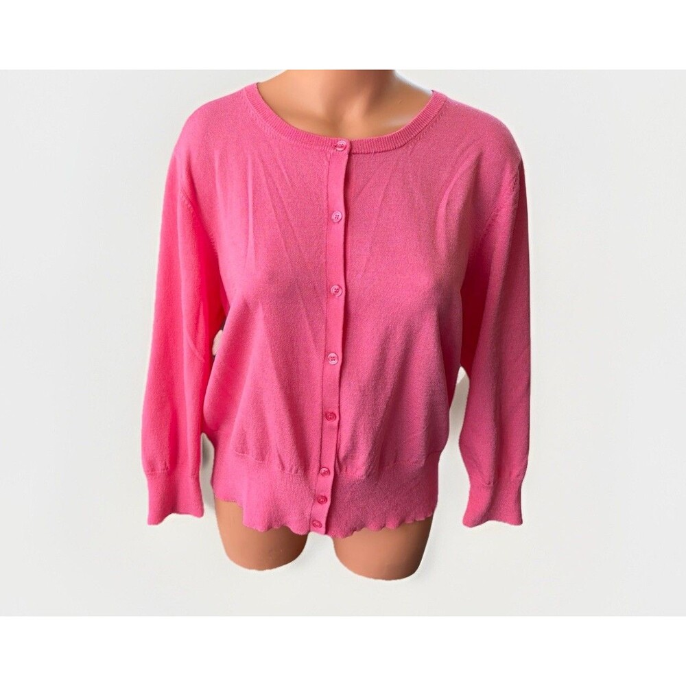 Nine & Company Pink Cardigan Sweater Womens 1X Button Front Lightweight VTG